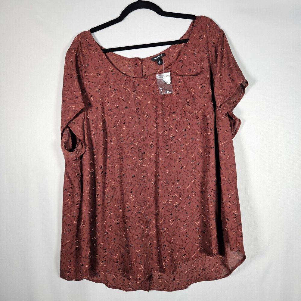 Torrid Women 3 Rust Orange Lightweight Semi-Sheer Top Pocket Back Button Closure